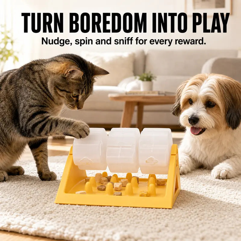 Smartwell PP Plastic 360-Degree Spin Action Dog Treat Dispenser Puzzle Feeder - 3 Removable Chambers, Slow Feeding Mental Enrichment Toy for Indoor Dogs