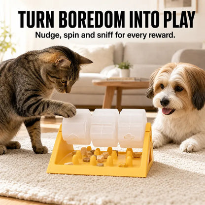 Smartwell PP Plastic 360-Degree Spin Action Dog Treat Dispenser Puzzle Feeder - 3 Removable Chambers, Slow Feeding Mental Enrichment Toy for Indoor Dogs