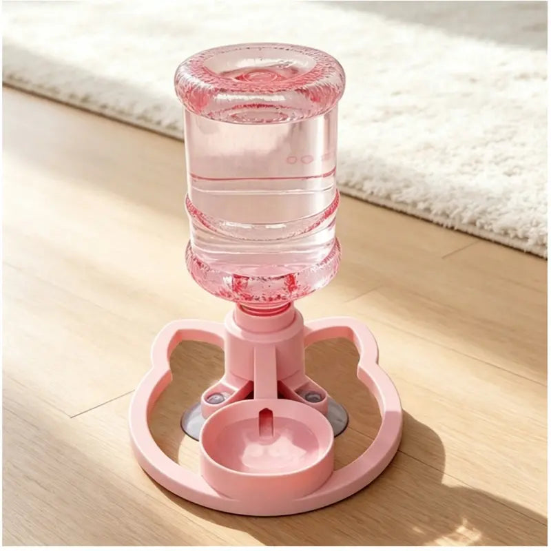 Gravity Auto-Refill Pet Water Dispenser with Water Bottle - Food-Grade ABS, No-Electric, Spill-Proof, Stable Bowl for Cats, Small Dogs, Maintains Clean Floors (Pink, Blue Options)