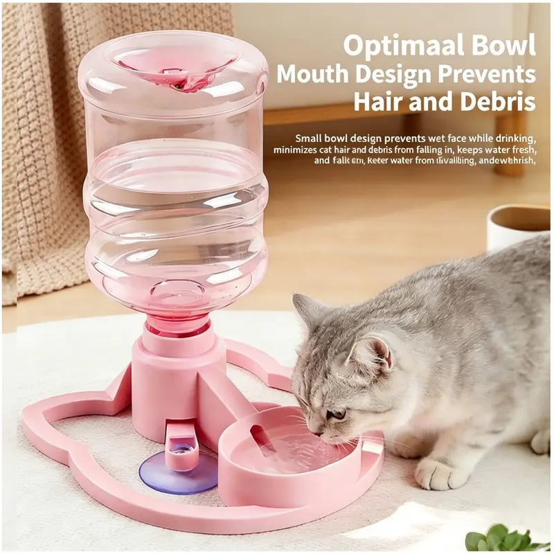 Gravity Auto-Refill Pet Water Dispenser with Water Bottle - Food-Grade ABS, No-Electric, Spill-Proof, Stable Bowl for Cats, Small Dogs, Maintains Clean Floors (Pink, Blue Options)