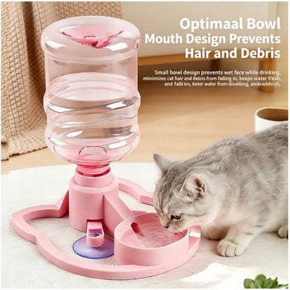 Gravity Auto-Refill Pet Water Dispenser with Water Bottle - Food-Grade ABS, No-Electric, Spill-Proof, Stable Bowl for Cats, Small Dogs, Maintains Clean Floors (Pink, Blue Options)