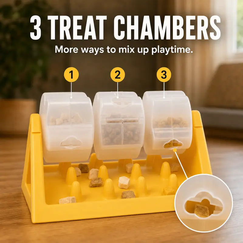 Smartwell PP Plastic 360-Degree Spin Action Dog Treat Dispenser Puzzle Feeder - 3 Removable Chambers, Slow Feeding Mental Enrichment Toy for Indoor Dogs