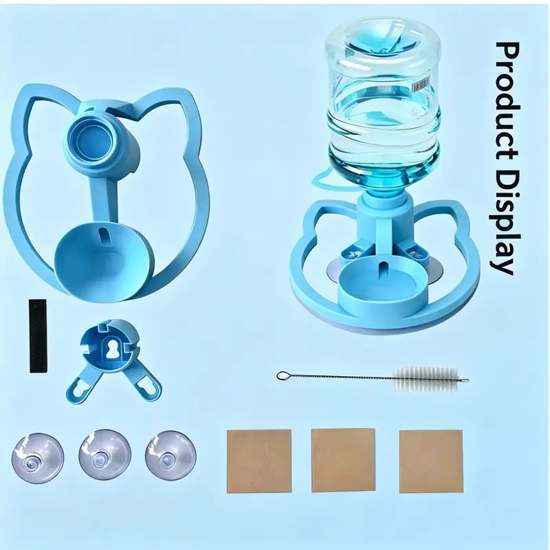 Gravity Auto-Refill Pet Water Dispenser with Water Bottle - Food-Grade ABS, No-Electric, Spill-Proof, Stable Bowl for Cats, Small Dogs, Maintains Clean Floors (Pink, Blue Options)