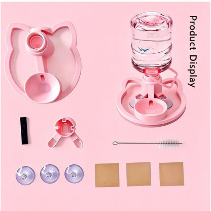 Gravity Auto-Refill Pet Water Dispenser with Water Bottle - Food-Grade ABS, No-Electric, Spill-Proof, Stable Bowl for Cats, Small Dogs, Maintains Clean Floors (Pink, Blue Options)