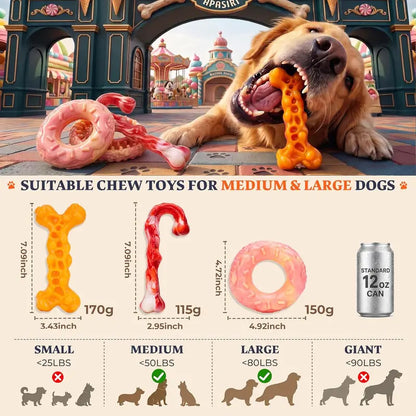 Apasiri 3-Pack Tough Dog Toys for Aggressive Chewers 25-90Lbs, Hard Nylon | Natural Milk Flavor, Indestructible Chew Toys for Medium&Large Dogs, Long-Lasting, Relieve Anxiety,Reduce Destructive Chewing