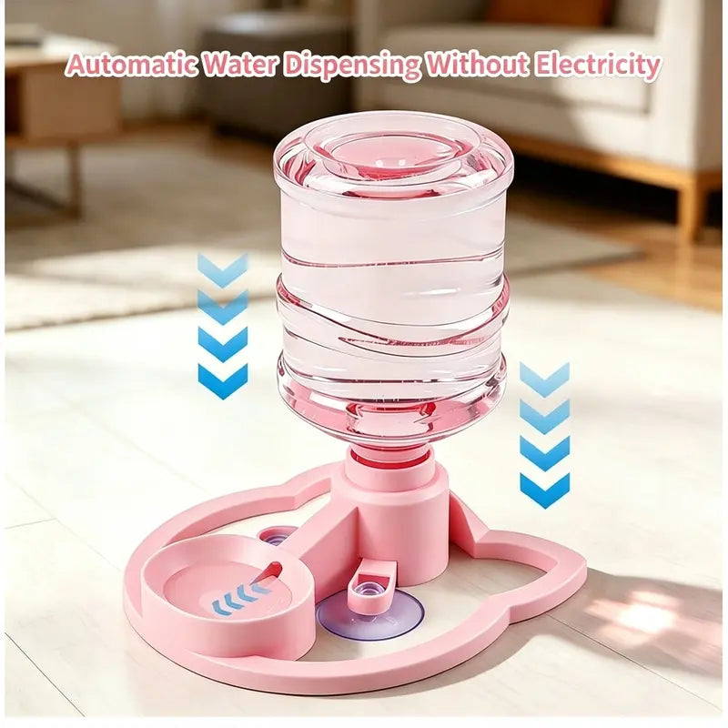 Gravity Auto-Refill Pet Water Dispenser with Water Bottle - Food-Grade ABS, No-Electric, Spill-Proof, Stable Bowl for Cats, Small Dogs, Maintains Clean Floors (Pink, Blue Options)