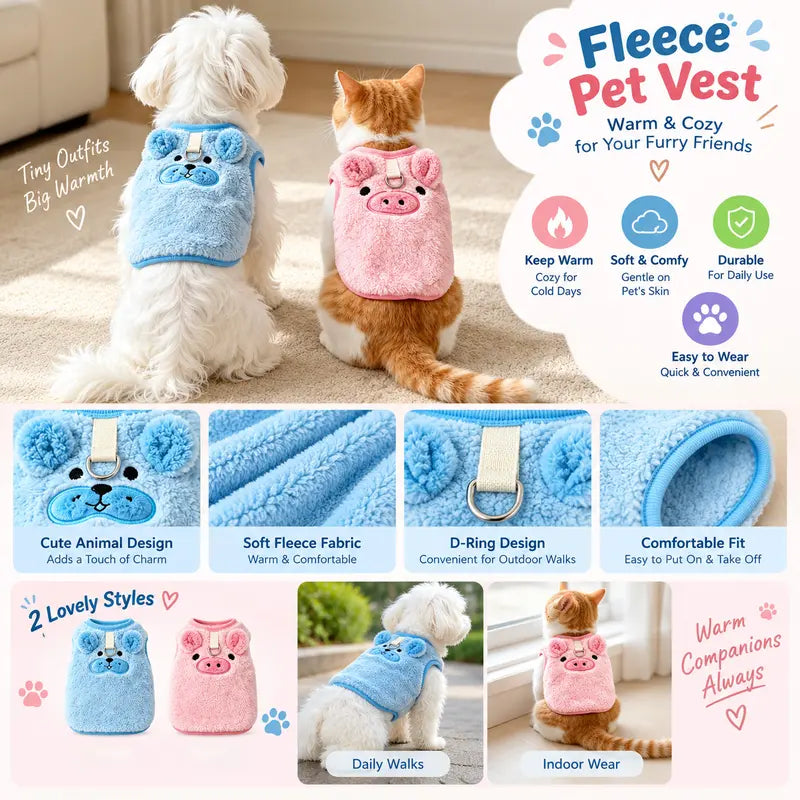 Fleece Pet Vest for Small Dogs & Cats, Warm Puppy Coat, Soft Pet Sweater, Winter Dog Clothes, Cozy Cold Weather Apparel for Puppies & Kittens, Indoor Outdoor Wear, Daily Walks. Indoor,Outdoor
