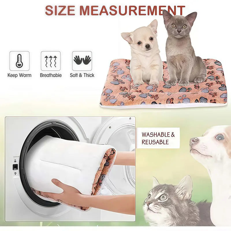 Flannel Pet Sleeping Bed - Thick Plush, Snug Warm Spot with Soft Padding, Stain Resistant Contemporary Blanket, Machine Washable, for Dogs & Cats, 2 Sizes (69*52Cm, 89*68Cm) Available