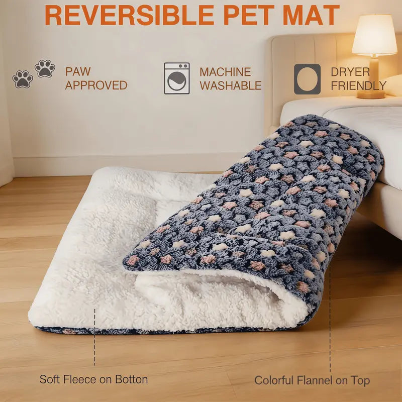 Flannel Pet Sleeping Bed - Thick Plush, Snug Warm Spot with Soft Padding, Stain Resistant Contemporary Blanket, Machine Washable, for Dogs & Cats, 2 Sizes (69*52Cm, 89*68Cm) Available