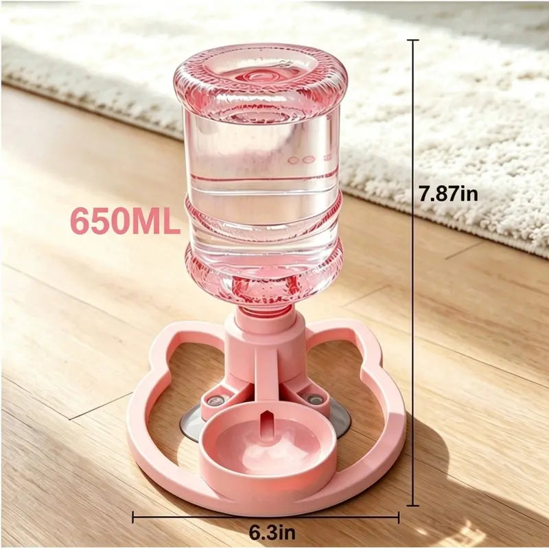 Gravity Auto-Refill Pet Water Dispenser with Water Bottle - Food-Grade ABS, No-Electric, Spill-Proof, Stable Bowl for Cats, Small Dogs, Maintains Clean Floors (Pink, Blue Options)